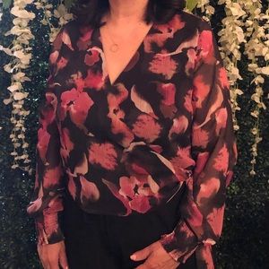 WORN ONCE Beautiful Floral Wrap Blouse